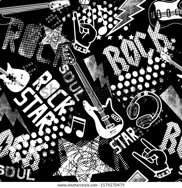 Rock star. grunge rock music pattern with guitar. Cool background for ...