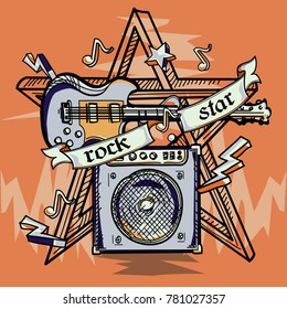 Rock star guitar - drawn music design