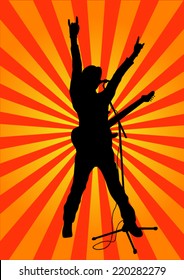 Rock star with guitar silhouette