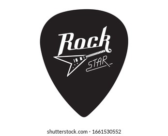 Rock Star lettering with electric guitar. Guitar signature pick/mediator design.