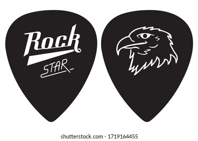 Rock Star lettering front and eagle hand drawn back. Guitar signature pick/mediator design.