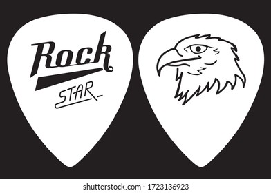 Rock Star lettering front and eagle hand drawn back. Guitar signature pick/mediator design.