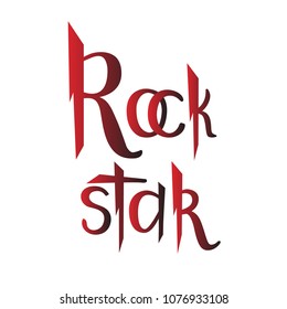 Rock Star lettering red on isolated background as T-shirt design, print, logo design, badge, tag, icon. Vector illustration