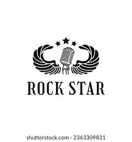 Rock star logo design creative idea with microphone and star for lead sing song, event, music party