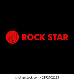 Rock Star Logo Design Template, Metal Hand Sign Concept, Black, Red, Ellipse, Rounded Shape, Vector