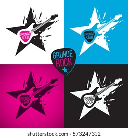 Rock Star Logo, Electric Guitar On A Crashed Star