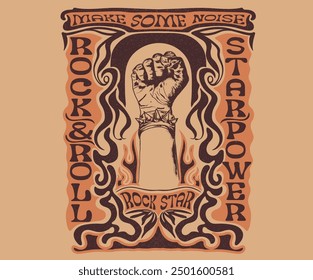 Rock star, Make some noise, Rock and roll artwork. Rock power print design for t shirt print, poster, sticker, background and other uses. 