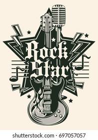 Rock star music emblem