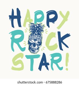 Rock star music pineapple  skull typography, tee shirt graphics, vectors