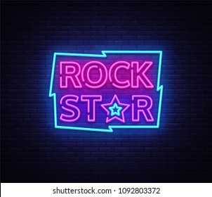 Rock Star Neon Sign Vector Illustration. Design template neon signboard on Rock Music, Light banner, Bright Night Advertising. Vector