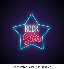 Señal de neón estrella de rock. Ilustración vectorial.