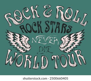 Rock star never die. Make some noise. music world tour logo. Rock and roll graphic print design for apparel, stickers, posters and background. Eagle fly vector artwork design for t-shirt and others.