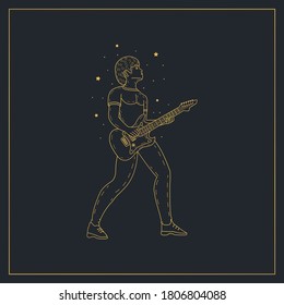 Rock star playing guitar design template