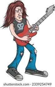 estrella de rock tocando guitarra, metal pesado. personaje de caricatura