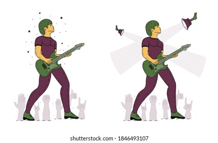Rock star playing guitar. Musician vintage vector illustration