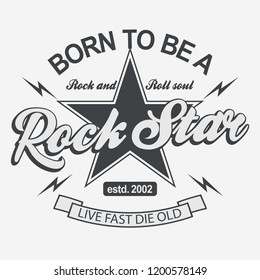 Rock Star print for card or t-shirt, hipster retro badge. Vector