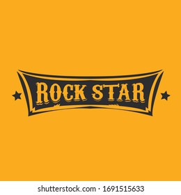 rock star print isolated on orange background. Vector Grunge Rock star emblem or label concept design template for printing on t shirt