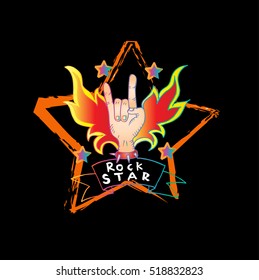 Rock star, print for t-shirt graphic.