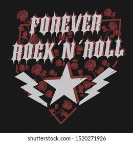 Rock Star with rose, lettering print for card, poster or t-shirt