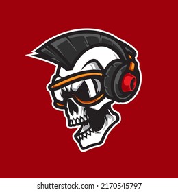 Rock Star Skull Head Mascot Logo