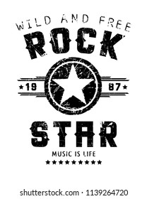 Rock Star text slogan graphic design, fashion print for t shirt and other uses.