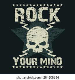 Rock star t-shirt Typography, skull emblem fashion music design graphics, vector illustration