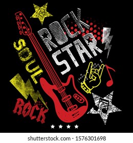  rock star. Typography graphic print, Abstract fashion drawing for t-shirts. creative design for boysand girls . Illustration in modern style for clothes. boys print