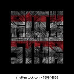 Rock Star Typography Graphics with grunge effect. Concept for print production. T-shirt fashion Design. Template for banner, sticker, concert flyer, music label, sound emblem, poster. 