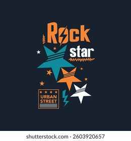 ROCK STAR URBAN STREET - MODERN AND STYLISH TYPOGRAPHY DESIGN, VECTOR PRINT T-SHIRT, GRAPHIC VECTOR DESIGN, URBAN STYLE, STREET WEAR FASHION ILLUSTRATION, 