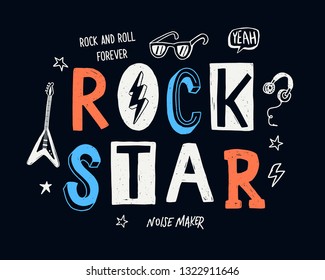 Rock star vector slogan graphic, for t-shirt prints and other uses.