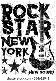 Rock Star vintage rock and roll typographic for t-shirt; tee design; poster; vector illustration