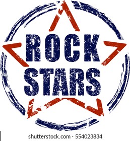 Rock stars blue and red rubber stamp grunge design.