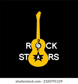 Rock Stars logo design with illustration of electric guitar and treble clef.