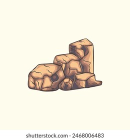 Rock stone big cartoon. Stones and rocks in isometric 3d flat style. of different boulders. Cobblestones of various shapes. Vector Illustration