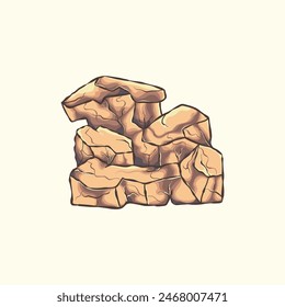 Rock stone big cartoon. Stones and rocks in isometric 3d flat style. of different boulders. Cobblestones of various shapes. Vector Illustration