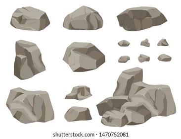 Rock stone big set cartoon. Stones and rocks in isometric 3d flat style. Set of different boulders. Cobblestones of various shapes. Vector Illustration eps 10. - Shutterstock ID 1470752081