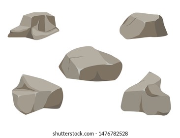 Rock stone big set cartoon. Stones and rocks in isometric 3d flat style. Set of different boulders. Cobblestones of various shapes. Vector Illustration eps 10.