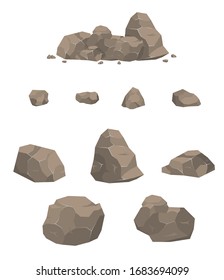 Rock stone big set cartoon.  Stone rock vector rockstone mountain or rocky cliff with stony materials of geology in Rockies mountainous stoniness