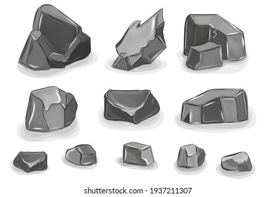 Rock stone big set cartoon. Stones and rocks in isometric 3d flat style.