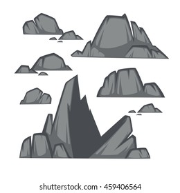 Rock stone cartoon flat style. Set of different boulders . Vector Illustration.
