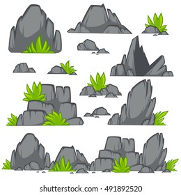Dibujo de piedra de roca de estilo plano. Conjunto de diferentes rocas.
