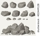 Rock stone cartoon in isometric 3d flat style. Set of different boulders
