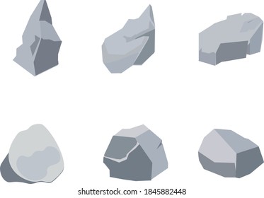 Rock stone cartoon in isometric 3d flat style. Set of different boulders