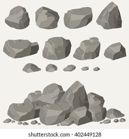 Rock stone cartoon in isometric 3d flat style. Set of different boulders - Shutterstock ID 402449128