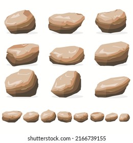 Rock stone cartoon in isometric flat style. Set of different boulders.