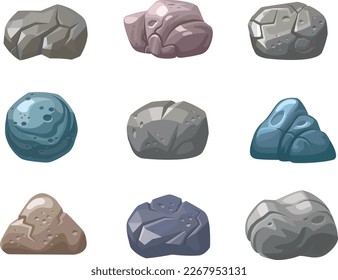 Rock stone cartoon set. Stones and rocks in isometric 3d style. Multicolored stones. Kit
various boulders. Vector 