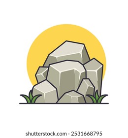 pedra de rocha - ilustração de vetor de desenhos animados. elemento de design para cartaz, brochura, web, mascote, adesivo, logotipo e ícone.