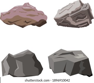 Rock stone cartoon vector in isometric 3d flat variety style. Set of different boulders and color shades.