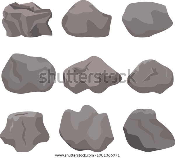 Rock stone cartoon\
vector set in a flat style with variety of shapes. Cartoon props\
for outdoor decor.