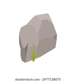 Rock stone of garden, canyon or field with natural green grass vector illustration